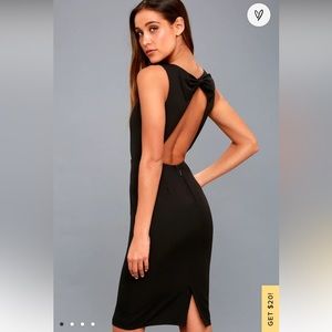 Black midi open back dress with bow detail